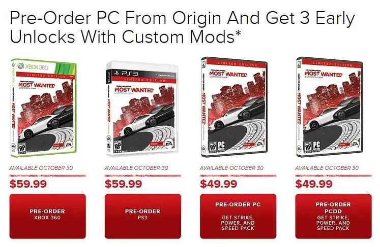 Need for Speed: Most Wanted preorder bonuses revealed