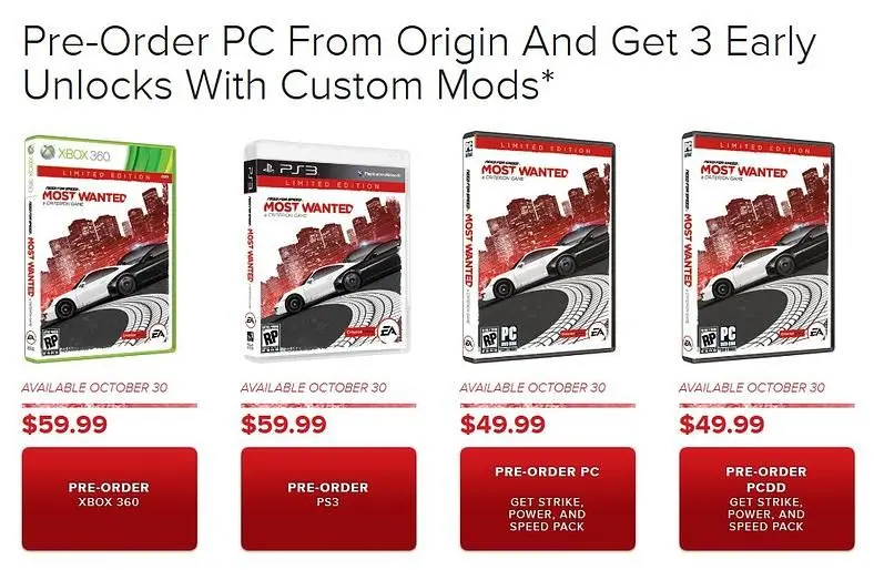 Need for Speed: Most Wanted preorder bonuses revealed