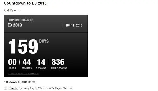 Major Nelson posts countdown to E3 Expo 2013