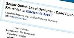 Dead Space 2 needs "Senior Online Level Designer" says EA job ad