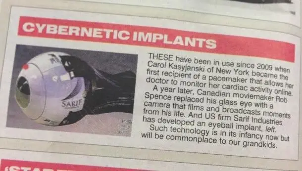 The Sun UK mistakes Sarif Industries' cybernetics as real