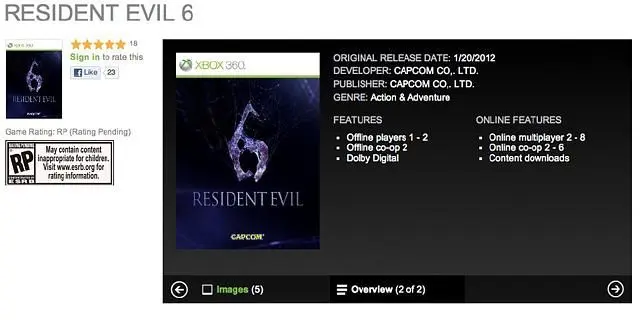 Resident Evil 6 info pulled from Xbox website, online co-op for 6 players?