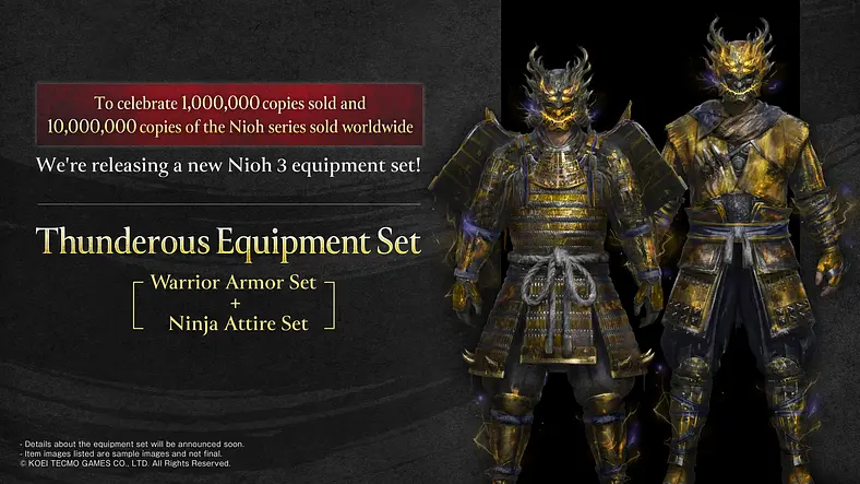 Koei Tecmo to reward Nioh 3 players with free Thunderous Equipment Set following 1 million copies sold milestone (Out Now!)
