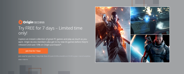 EA Slashes The Price Of A Yearly Origin Access Membership To £20/$30