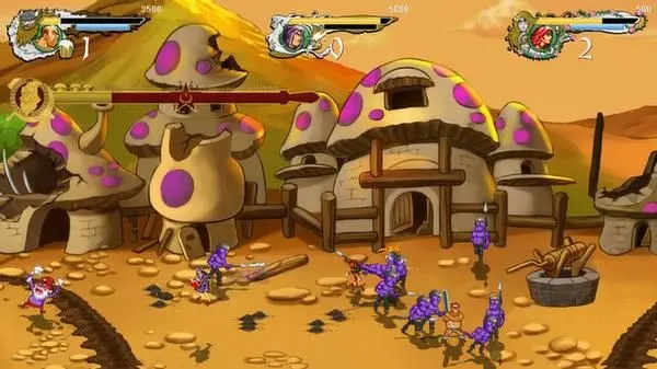 A side-scrolling brawler that trades depth and charm for one-note parody laughs. 