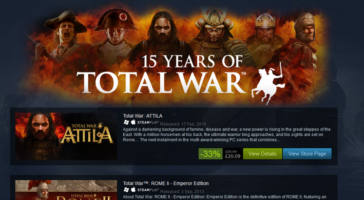 Free weekend and big sale for Total War franchise on Steam