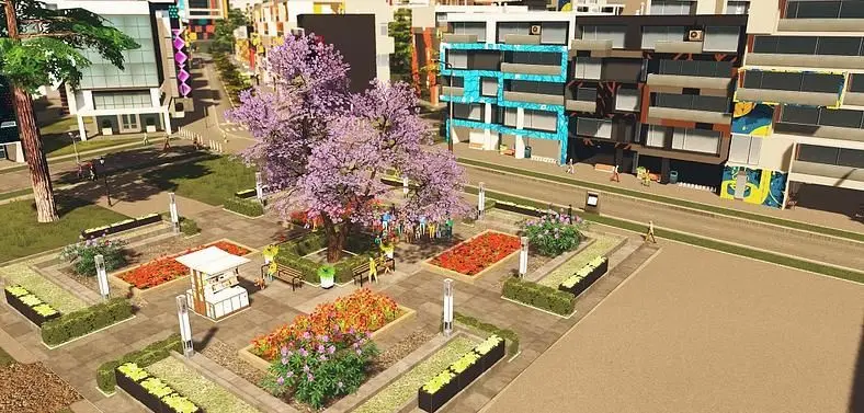 Plazas and Promenades DLC for Cities Skylines adds Car Free Zones and Pedestrian Streets