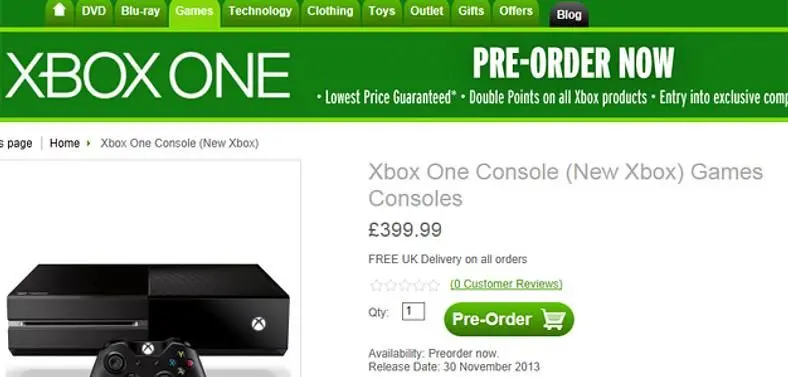 Retailer Zavvi prices Xbox One at £399.99
