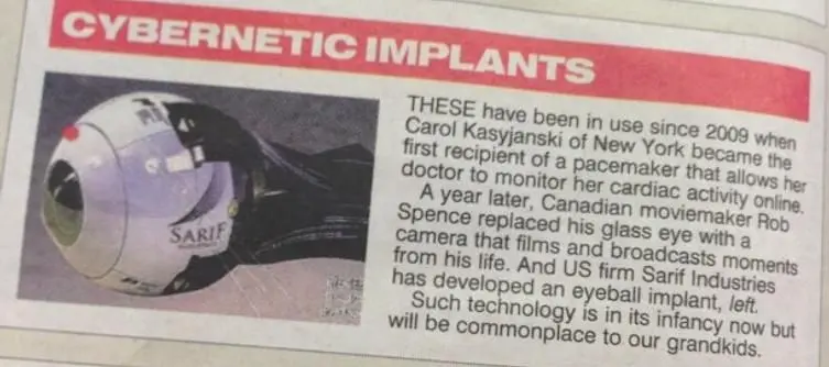 The Sun UK mistakes Sarif Industries' cybernetics as real