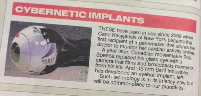The Sun UK mistakes Sarif Industries' cybernetics as real
