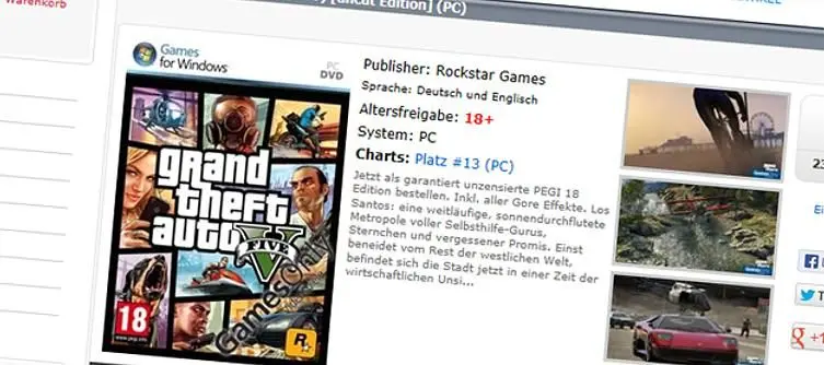 German retailers PC listing for Grand Theft Auto V, briefly mention 'Special Edition'