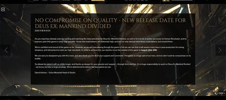 Deus Ex: Mankind Divided gets pushed back to August 2016