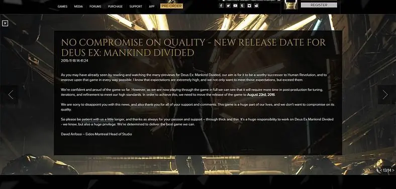 Deus Ex: Mankind Divided gets pushed back to August 2016