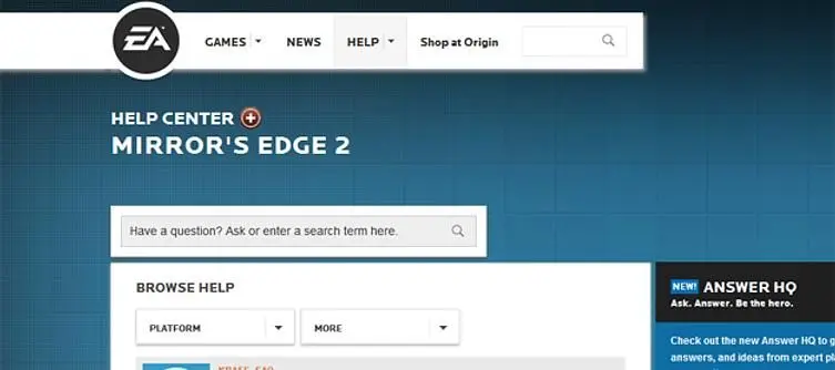 Mirror's Edge 2 listed on EA Help Center