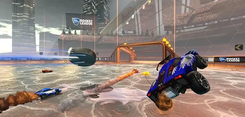 Rocket League player breaks through the bounds of the arena, explores dystopian hellscape