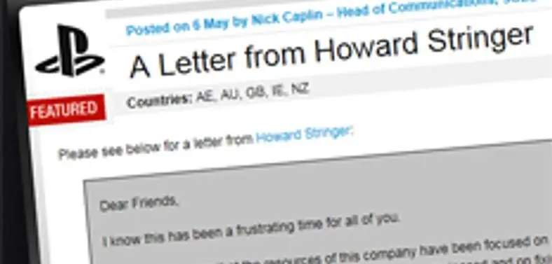 Sony's Howard Stringer issues apology to PlayStation gamers