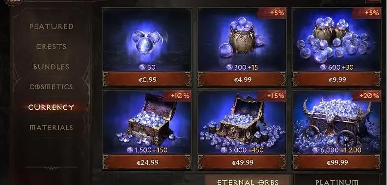 Diablo Immortal Microtransactions - Eternal Orbs, Eternal Legendary Crests, Cosmetics, and More