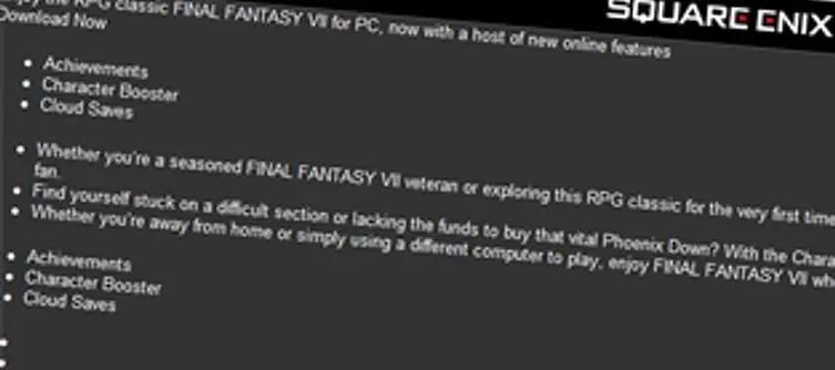 Rumour: Final Fantasy VII listed for Steam, achievements and cloud saves