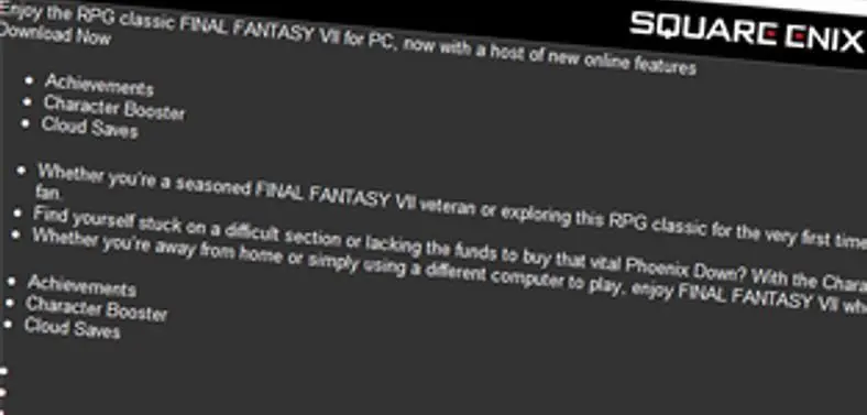 Rumour: Final Fantasy VII listed for Steam, achievements and cloud saves