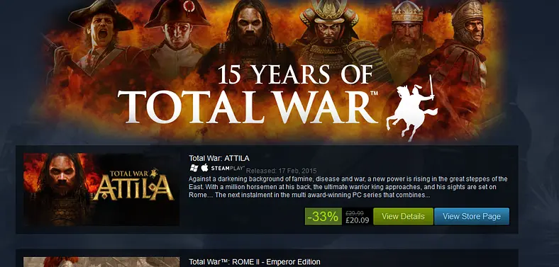 Free weekend and big sale for Total War franchise on Steam