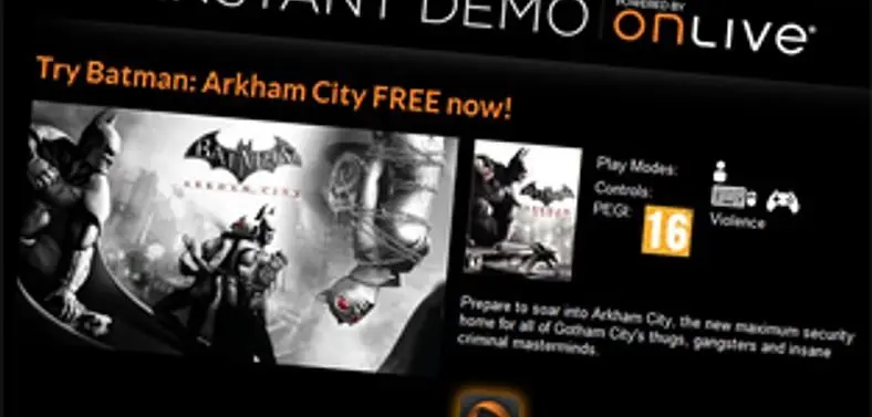 Batman: Arkham City's OnLive demo has "record-shattering performance"