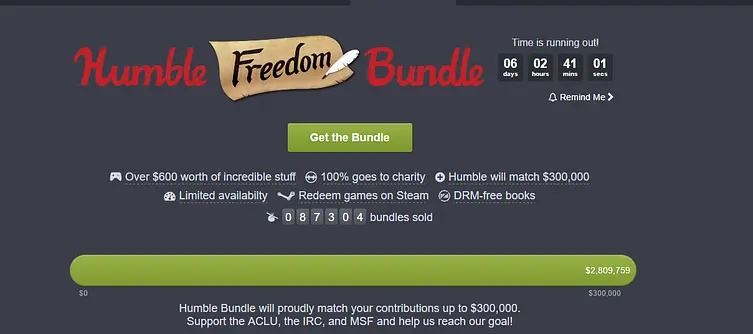 The Humble Freedom Bundle Dishes Out $600 Of Goods At A Reduced $30 Price For DWB And ACLU