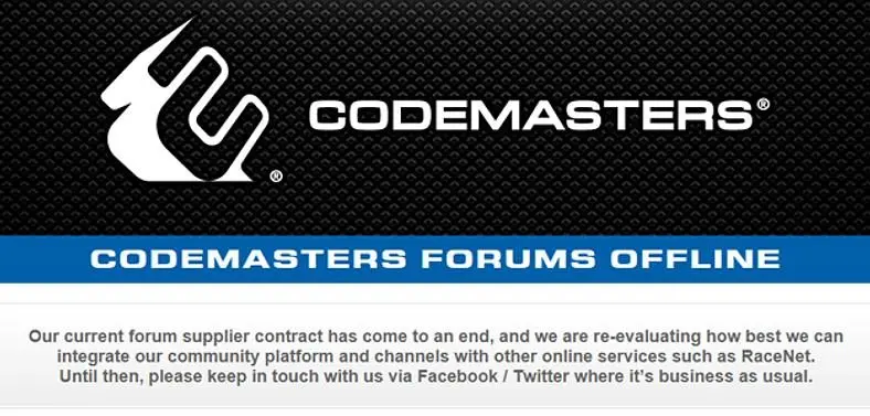 Codemasters community forums close after supplier contract expires