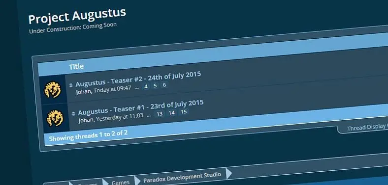 Paradox Interactive begin "every weekday" teaser campaign for Project Augustus, to reveal at Gamescom
