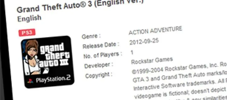 Grand Theft Auto III re-dated for PSN, due next week