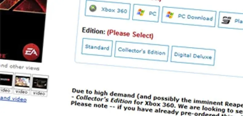 "Cannot be any more physical CEs made before launch" for Mass Effect 3