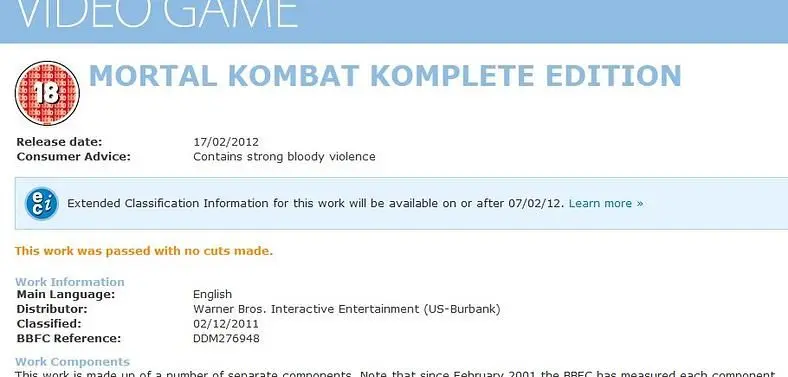 Mortal Kombat Komplete Edition outed by BBFC