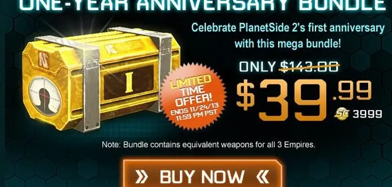 SOE celebrating 1 year anniversary of Planetside 2 with special bundle