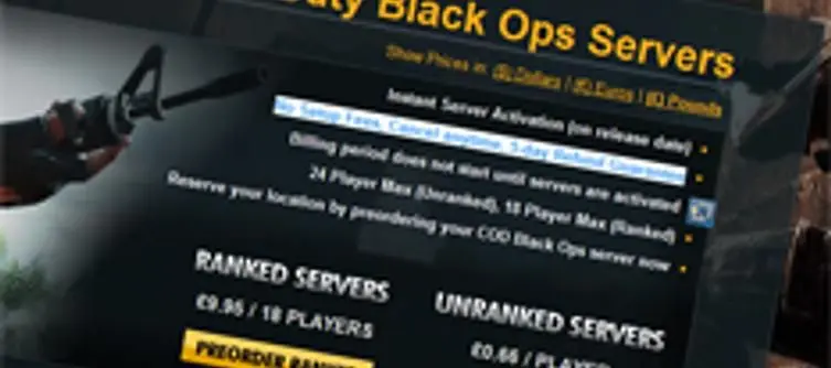 Monthly subscription for dedicated Call of Duty: Black Ops servers