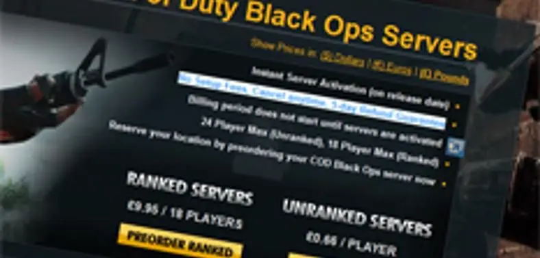 Monthly subscription for dedicated Call of Duty: Black Ops servers