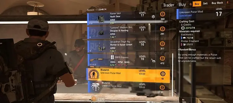 The Division 2 Blueprints Vendor Location