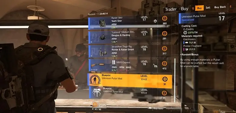 The Division 2 Blueprints Vendor Location