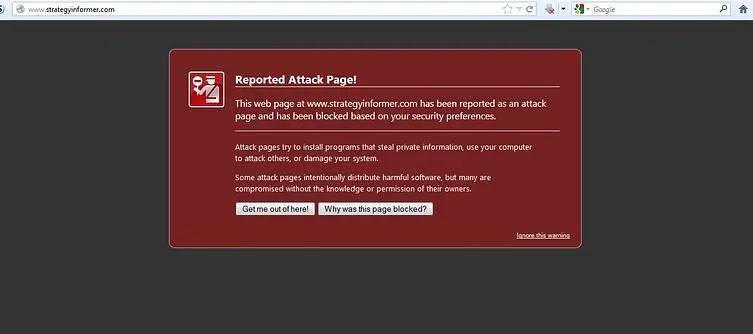 Firefox Users - Reported Attack Page Warning