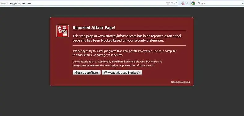 Firefox Users - Reported Attack Page Warning