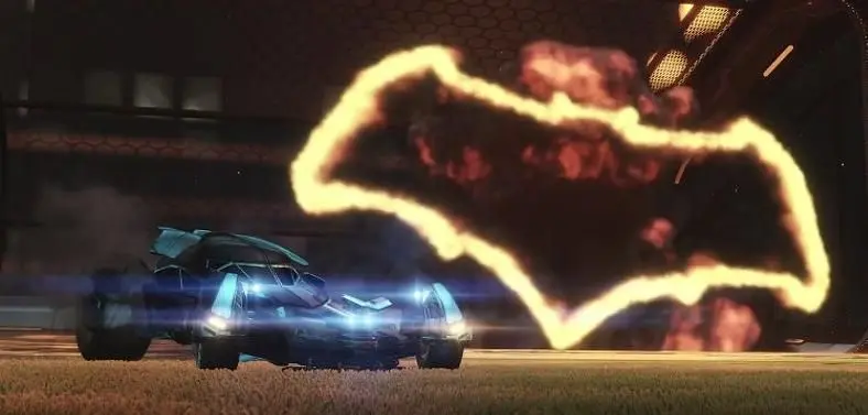 The Batmobile starring in Batman V. Superman: Dawn of Justice DLC for Rocket League