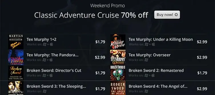 GOG.com running 'weekend promo' for classic adventures 70% off