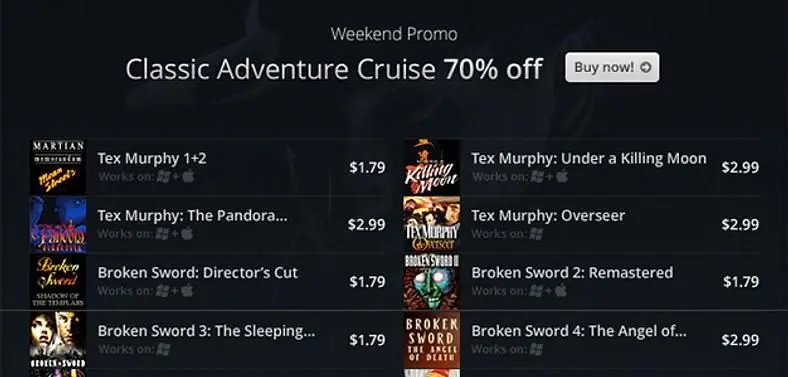GOG.com running 'weekend promo' for classic adventures 70% off