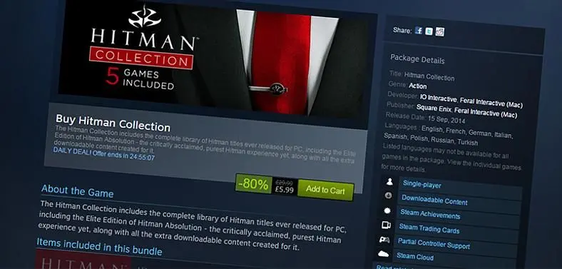 Hitman Collection is 80% off on Steam for 24 more hours, includes six total games in the series