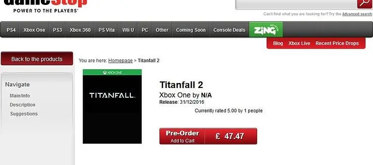 Report: GameStop putting up Titanfall 2 promotions