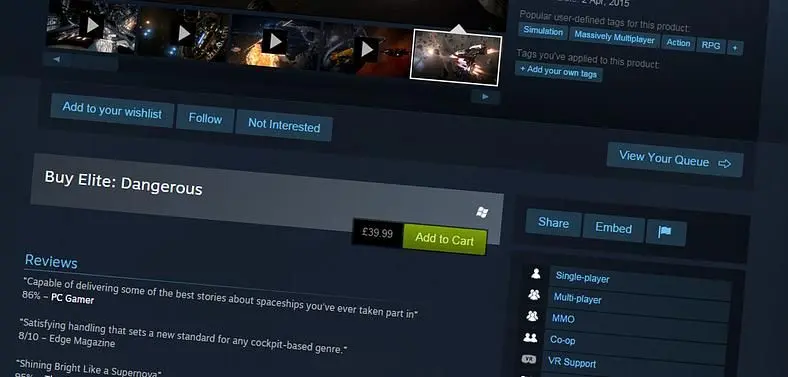 Elite: Dangerous now available through Steam