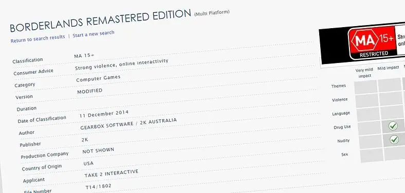 Original Borderlands to be remastered, reveals Australian ratings board