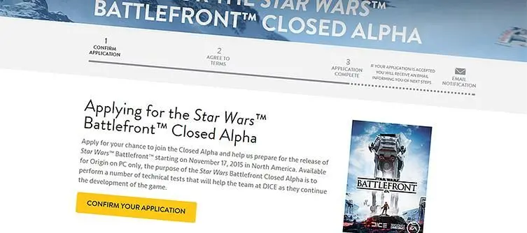 Closed Alpha test for Star Wars: Battlefront through Origin, inviting "small number of users"