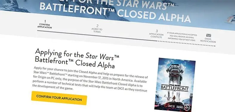 Closed Alpha test for Star Wars: Battlefront through Origin, inviting "small number of users"
