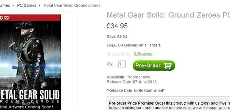 Metal Gear Solid: Ground Zeroes appears as PC title on Zavvi