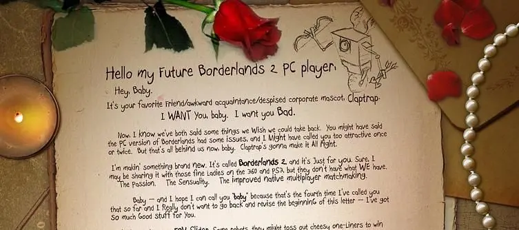 Gearbox sends PC players a literal love letter, promising unique Borderlands 2 PC features