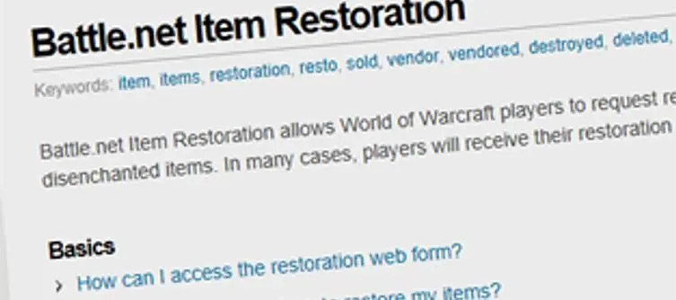 Item recovery tool launching for World of Warcraft